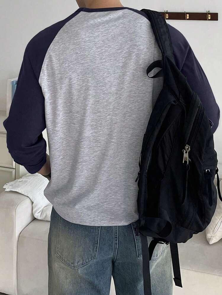 Men's Crew Neck Casual Contrast Color Splice Raglan Sleeve T-Shirt,Fall Long Sleeve Men Shirt