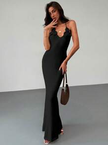 Aloruh Apricot Backless Halter Bodycon Dress With 3D Flower Summer Knit Texture, For Romantic Date Vacation - Black - View 4