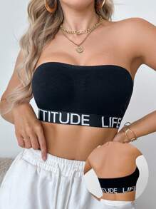 EasyFave Women's Comfortable Casual Letter Design Bandeau Bra - Black - View 1