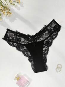 SHEIN Bragas encantadoras y sexys de encaje con estampado floral y solubles en agua para mujeres