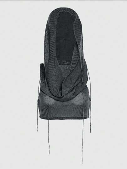 Grunge Punk Große Größen Y2K-Stil gehäkelter dünner Kapuzenpullover mit Durchbrüchen