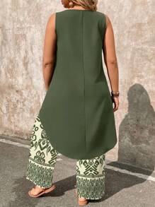EMERY ROSE Set da 2 pezzi con taglie comode: top smanicato con stampa paisley e pantaloni a zampa larga