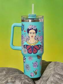 Frida Kahlo X SHEIN 40oz Tumbler With Handle, Insulated Cup, Vacuum Insulated Water Bottle, Stainless Steel Travel Mug, Car Mug