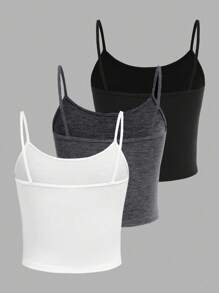SHEIN Girlism 青少年女孩 3 件套简约纯色吊带背心贴身套装 - 彩色 - 查看 2