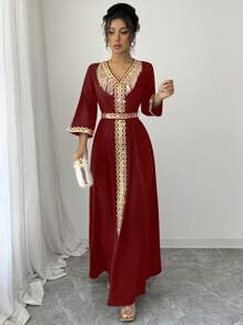 Elenzga 女士优雅流苏亮片拼布连衣裙 - 紅色 - 查看 3