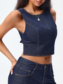 Jeanoix 女士性感露背蝴蝶结牛仔短款上衣，夏季