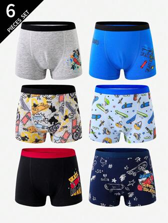 Set da 6 boxer per ragazzi pre-adolescenti in cotone con stampa di faccine sorridenti di vari colori
