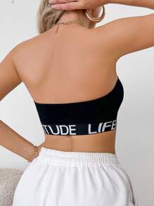 EasyFave Women's Comfortable Casual Letter Design Bandeau Bra - Black - View 2