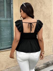 SHEIN LUNE Plus Size Vacation Casual Embroidered Waist Shirt - Black - View 2