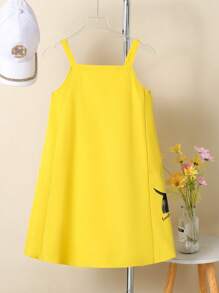 SHEIN Explorewe Tween Girls' Summer Bow Print Ruched Casual Camisole Tank Top - Yellow - View 2