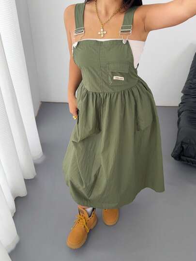 POPSWAY Plus Size Women Casual Bib Overalls Jumpsuit Dress