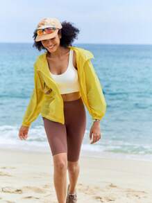 In My Nature Chaqueta de lluvia con capucha de manga larga y cremallera frontal de color contrastante para mujer, chaqueta casual de bloqueo de color para senderismo al aire libre, chaqueta para correr, chaqueta cortavientos de protección solar, chaqueta ligera, chaqueta de color amarillo y marrón, chaqueta de activewear, bloqueo de color, chaquetas de color contrastante, chaquetas protectoras contra el sol, chaquetas protectoras UV, a prueba de sol, verano, otoño, chaquetas de senderismo al aire libre, chaquetas transpirables, chaquetas translúcidas, chaqueta fluorescente amarilla - Amarillo - Ver 14