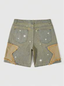 ROMWE MEN Grunge Punk Men's Star Distressed Pocket Rhinestone Decor Casual Jean Shorts - Ginger - View 2