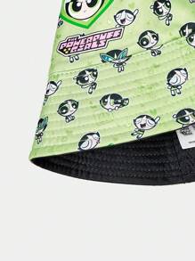 THE POWERPUFF GIRLS X SHEIN Green Fuzzy Policewoman Digital Print Bucket Hat - Green - View 4