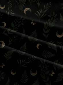 ROMWE Quần dài màu đen in hình mặt trăng và lá theo phong cách Hippie Gothic dành cho nữ - màu đen - Xem 4