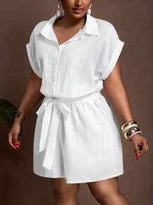 Veslaya Autumn & Winter New Arrivals, Women Plus Size Jumpsuit - White - View 4