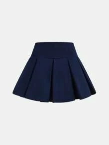 SHEIN Girlism Teen Girls' Solid Color Minimalist Casual Knit Pleated Super Skirt, Back To School