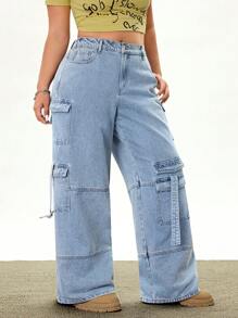 Rina Fox Plus Size Women's Summer Avant-Garde Casual Straight Leg Jeans - Light Wash - View 1
