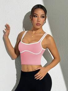 Easithlete Áo croptop thể thao nữ viền ren, kiểu dáng thường ngày. - Hồng - Xem 7