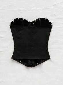 Soleia 性感吊带绒面铆钉解构短款上衣，假日，约会，下午茶，度假，音乐节，波西米亚风，海滩，夏季黑色紧身胸衣上衣黑色系带紧身胸衣西部紧身胸衣 - 黑色 - 查看 2
