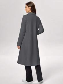 TaskEZ Mid-Length Solid Color Front Button Lab Coat - Dark Grey - View 2