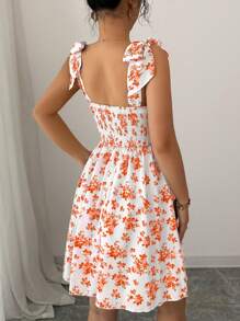 Elenzga Đầm suông hở vai họa tiết hoa mới, vừa vặn, tôn dáng, trang phục thường ngày và ngày lễ thanh lịch và thon gọn - trái cam - Xem 2