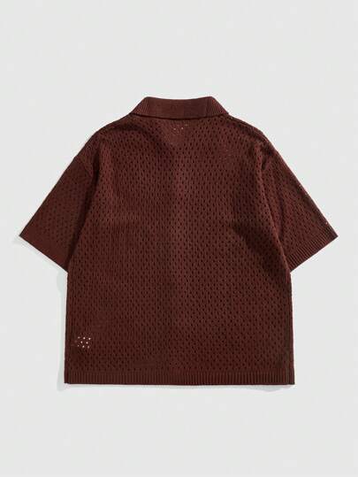 Street Life Vacation Men's Oversized Knit Shirt Short Sleeve Knit Top