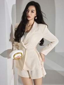 Heiryn Women's Elegant Commuting Plain Color Blazer Shorts Suit Set In Fall/Winter - Khaki - View 6