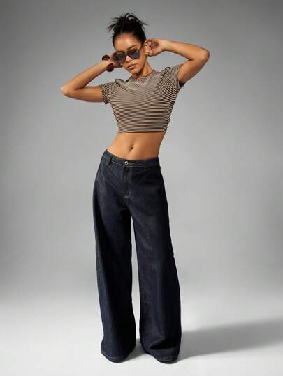 MISSGUIDED 阔腿牛仔裤超高腰原色牛仔裤经典 Y2K 复古设计宽松秋冬