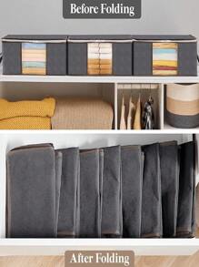 SHEIN 3 buah Tas Penyimpanan Lipat untuk Mengatur Rumah, Wadah Penyimpanan Rumah Tangga untuk Pakaian, Seprai, Sweater, Bantal, Pengatur Lemari - abu-abu sedang - View 3
