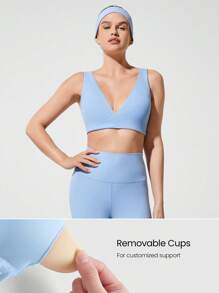 GLOWMODE FeatherFit™ Studio Crush V-Neck Collar Removable Cups Crossover Sports Bra Low Impact Yoga Pilates Barre Studio Daily Casual Wear