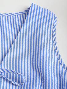 Sweetra European & American Style Summer New Pink Stripe Drawstring Simple Casual Straight Leg Pants, Women 2 Pieces Set - Blue - View 4