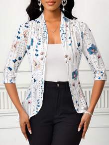SHEIN Lady Women's Elegant Casual Floral Print Skeleton Textured Jacquard Fabric Urban Commuter Intelligent Vacation Fitted Cardigan Women's Coat Four Seasons Summer Outfits For Women Vacation Outfits Woman Business Casual Woman Vacation Office Outfits For Women Western Work Clothes Women Going Out Tops Going Out Tops Women Birthday Outfits For Women Church Outfits Women Brunch Outfits For Women Work Tops In Fall/Winter