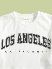 SHEIN Top gráfico de letra y shorts con diseño de delfín para niñas jóvenes