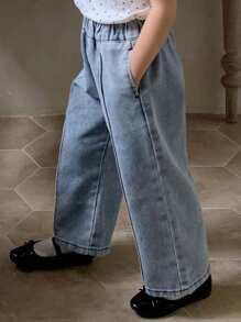 Dazy Kids 年轻女孩休闲宽松口袋牛仔裤 - 藍色 - 查看 7