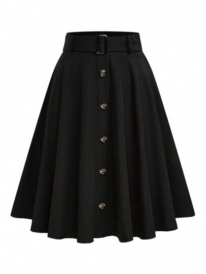 SHEIN LUNE Casual Everyday Sunburst Button Decor Women's Skirt