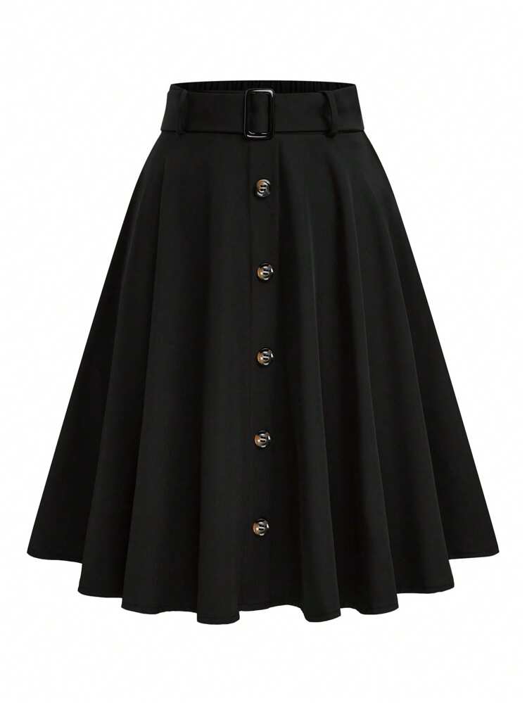 SHEIN LUNE Falda de mujer decorada con botones en forma de sol para uso casual diario - Negro - Añade 1