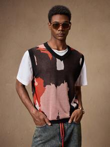 AKNOTIC Business Casual 男士迷彩针织无袖弹力修身休闲背心，适合夏季、度假、日常穿着、派对、情侣、礼物 - 黑色 - 查看 4