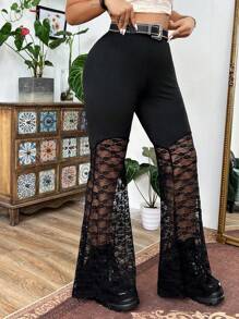 Whyspr Einfache Hose für den täglichen Gebrauch in Große Größen für Damen, einfarbig mit Spitzenverzierung