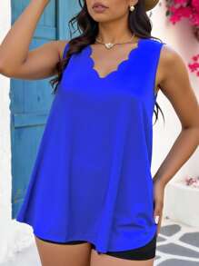 DAZY Vestido de verano de línea A con cuello en V de unicolor para mujer talla grande, blusa de tirantes regular para mujer, primavera/verano/otoño - Azul - Ver 6