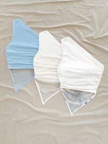 Soleia 3pcs Women Casual Ruched Asymmetric Hem Bodycon Top Set, Suitable For Summer, Holiday, Floral Print Suitable For Going Out - Blue - View 2