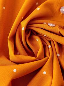 SHEIN LUNE Plus Size Women Polka Dot Print Sleeveless Long Dress Shirt Cardigan, Elegant Casual Office Wear, Spring/Summer/Autumn - Mustard Yellow - View 4