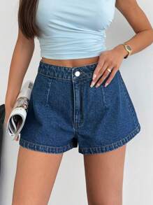 SHEIN Shorts de mezclilla de talle alto de lavado medio informal
