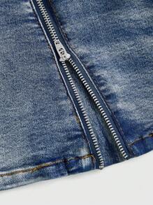 ROMWE Avant Y2K Vintage Washed Low Waist Mini Denim Slip Dress With Zipper - Blue - View 3