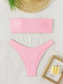 Swim Basics 女士纯色抹胸性感比基尼泳装套装，适合夏季海滩