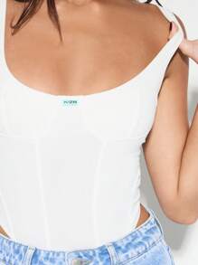 KIZN Body elegante sin mangas con cuello de barco, ajuste clásico, silueta de talle alto, ajustado, para usar en verano, playa, club, fiesta - Blanco - Ver 5