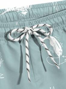 Manfinity Swimmode Men's Fish Print Drawstring Waist Beach Shorts