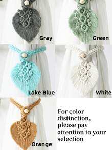 2 件套波西米亚风格窗帘带，手工编织彩色叶子窗帘装饰扣，窗帘绑绳，家居软装饰挂饰，婚礼装饰