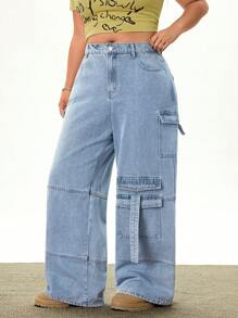 Rina Fox Plus Size Women's Summer Avant-Garde Casual Straight Leg Jeans - Light Wash - View 6