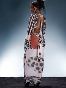 MUSERA Mixed Print Mesh Maxi Dress Summer Ibiza Fits Holiday Vacation Sexy Festival Beach Boho Escapade Night Out Y2k Occasion Wedding Guest Fall Party Summer Outfit Elegant - Multicolor - View 2